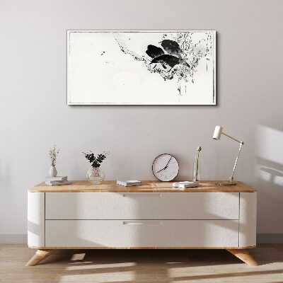 Black birds on a branch Canvas wall art
