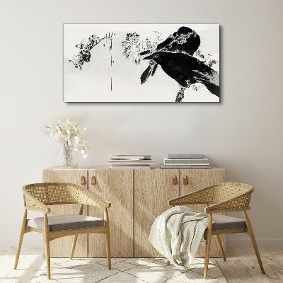 Black bird against the background of nature Print on canvas