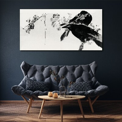 Black bird against the background of nature Print on canvas