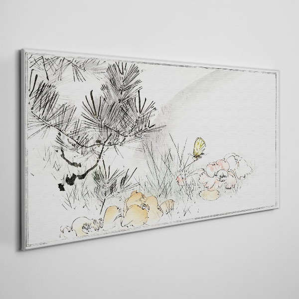 Floral landscape with a butterfly Canvas wall art