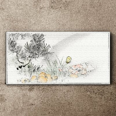 Floral landscape with a butterfly Canvas wall art