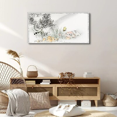 Floral landscape with a butterfly Canvas wall art