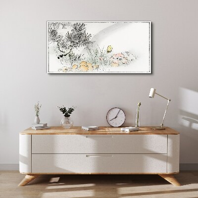 Floral landscape with a butterfly Canvas wall art