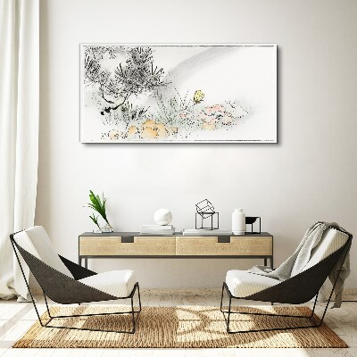 Floral landscape with a butterfly Canvas wall art