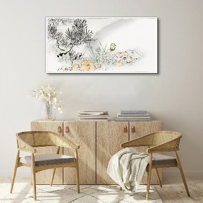 Floral landscape with a butterfly Canvas wall art