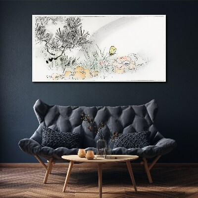 Floral landscape with a butterfly Canvas wall art