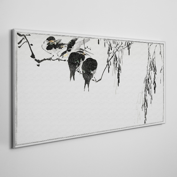 Birds on a branch in white Print on canvas