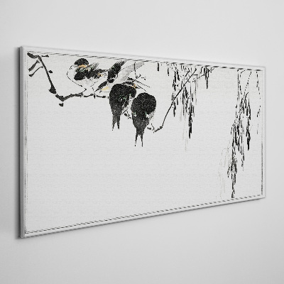 Birds on a branch in white Print on canvas