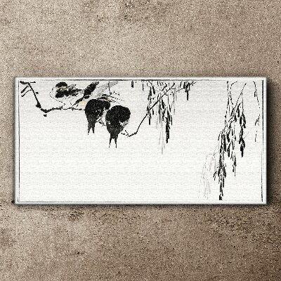 Birds on a branch in white Print on canvas
