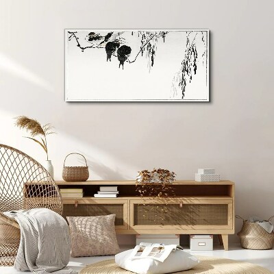 Birds on a branch in white Print on canvas