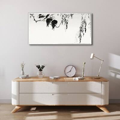 Birds on a branch in white Print on canvas
