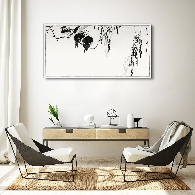 Birds on a branch in white Print on canvas