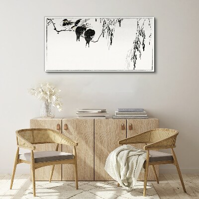 Birds on a branch in white Print on canvas