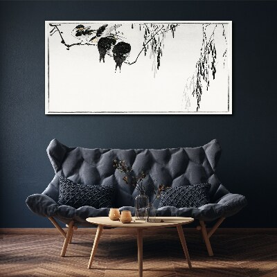 Birds on a branch in white Print on canvas