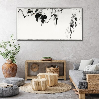 Birds on a branch in white Print on canvas