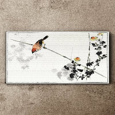 Bird on a branch with flowers Canvas wall art