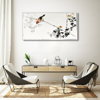 Bird on a branch with flowers Canvas wall art