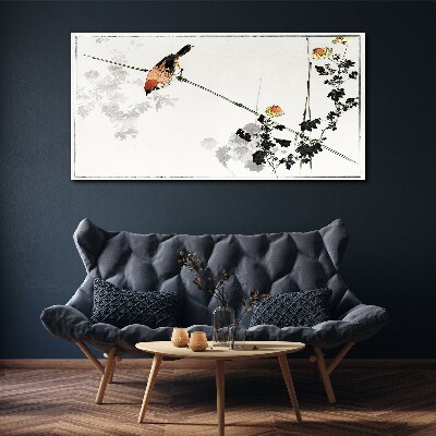 Bird on a branch with flowers Canvas wall art