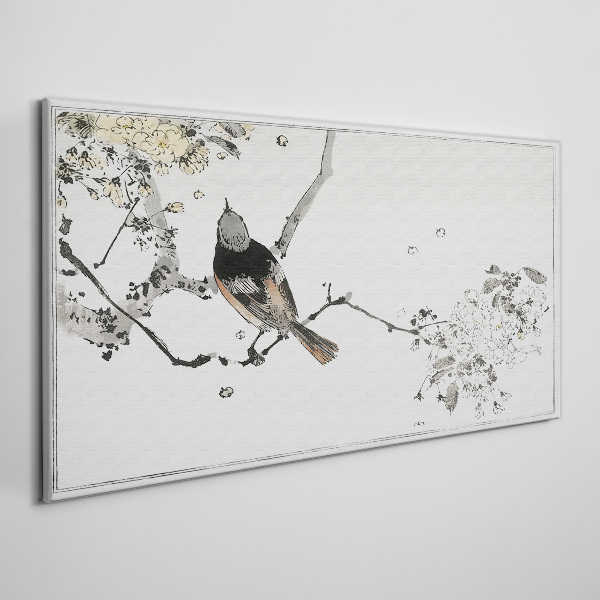 A bird on a branch in delicate colors Print on canvas