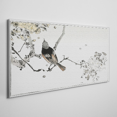A bird on a branch in delicate colors Print on canvas