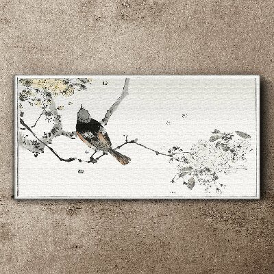 A bird on a branch in delicate colors Print on canvas