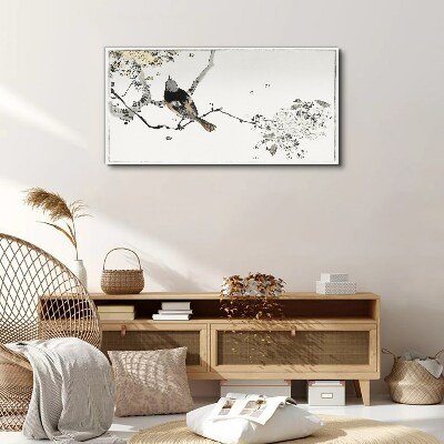 A bird on a branch in delicate colors Print on canvas