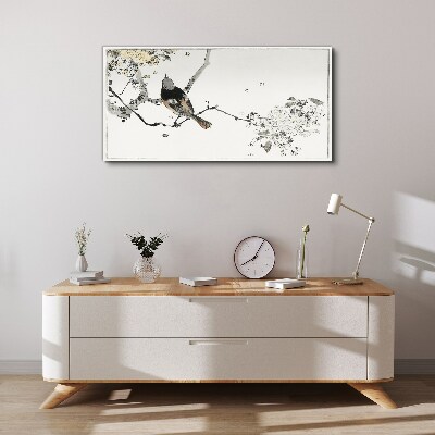 A bird on a branch in delicate colors Print on canvas