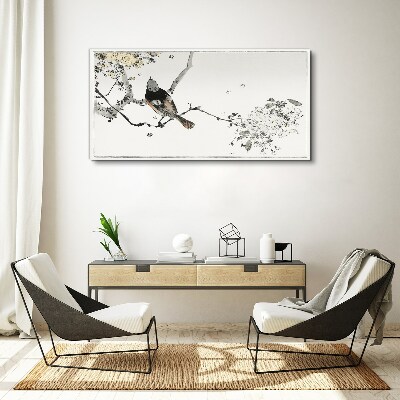 A bird on a branch in delicate colors Print on canvas