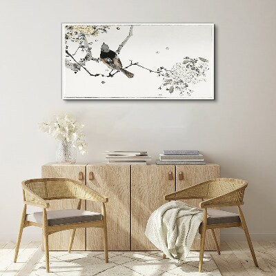 A bird on a branch in delicate colors Print on canvas