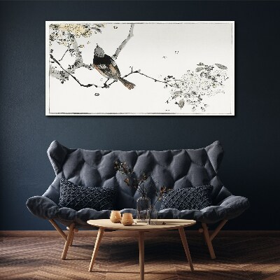 A bird on a branch in delicate colors Print on canvas