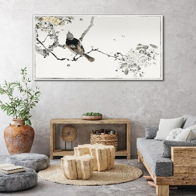 A bird on a branch in delicate colors Print on canvas