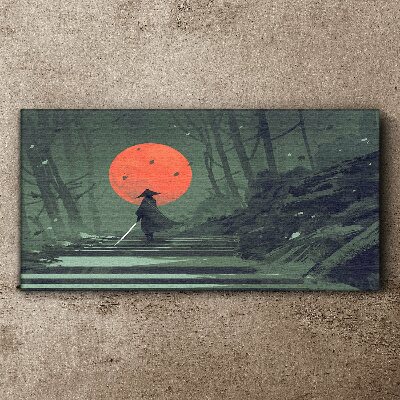 Samurai in the shadow of the rising sun Canvas wall art