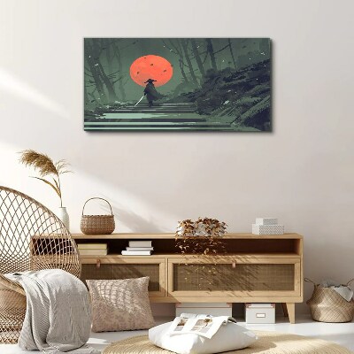 Samurai in the shadow of the rising sun Canvas wall art