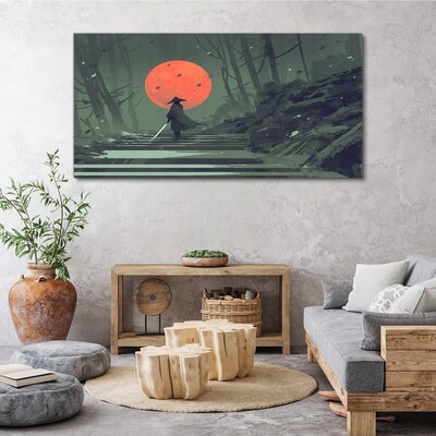 Samurai in the shadow of the rising sun Canvas wall art