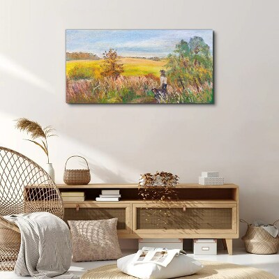 Summer landscape with a figure and a dog Print on canvas