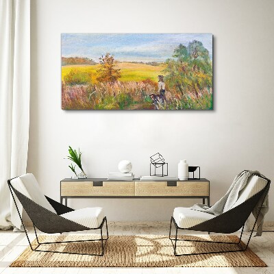 Summer landscape with a figure and a dog Print on canvas