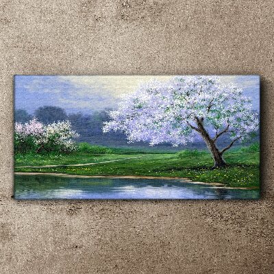 Spring landscape with blooming trees Print on canvas