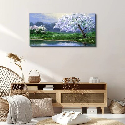 Spring landscape with blooming trees Print on canvas