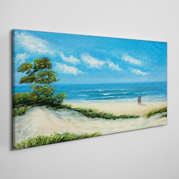 A romantic walk by the sea Canvas wall art