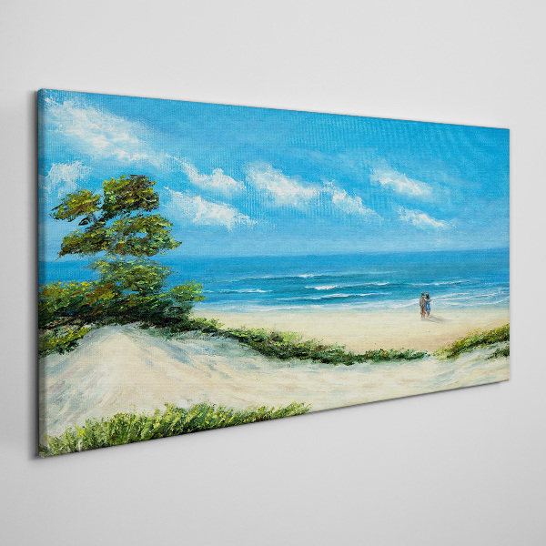 Beach couple sea coast Canvas Wall art