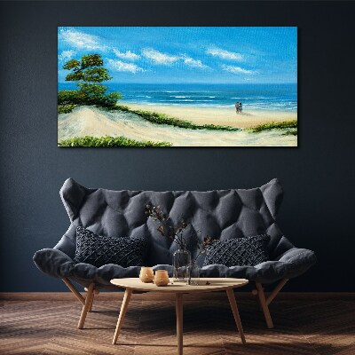 A romantic walk by the sea Canvas wall art