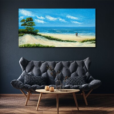 Beach couple sea coast Canvas Wall art