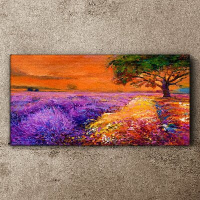 Lavender fields in sunset Print on canvas