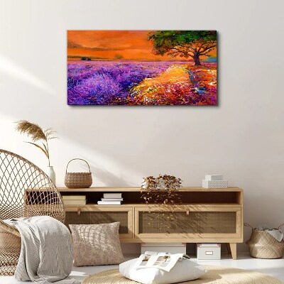 Lavender fields in sunset Print on canvas