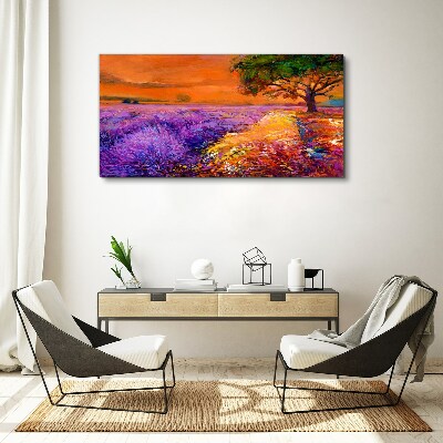 Lavender fields in sunset Print on canvas