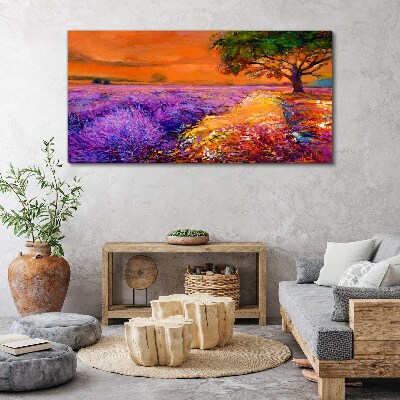 Lavender fields in sunset Print on canvas