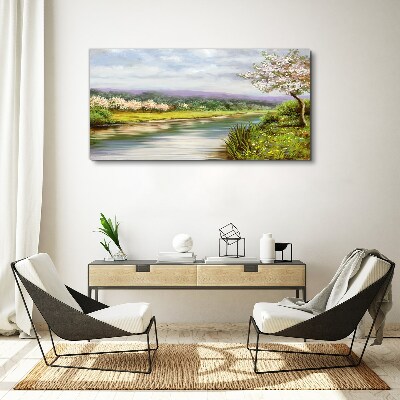 Spring landscape by the river Canvas wall art