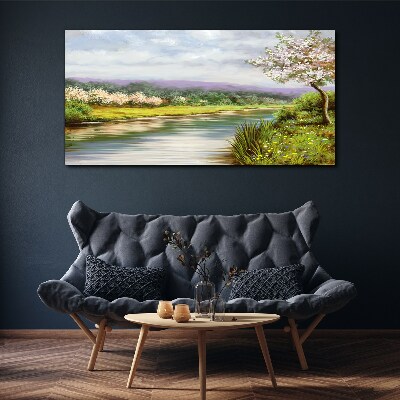 Tree flowers river landscape Canvas Wall art