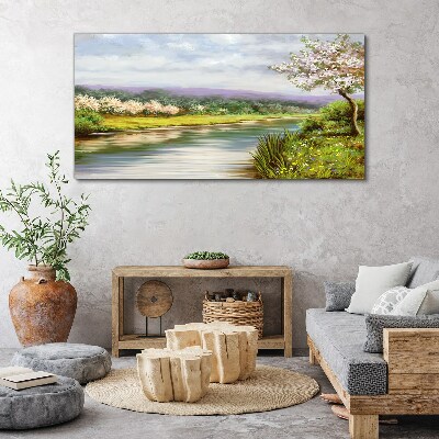 Spring landscape by the river Canvas wall art