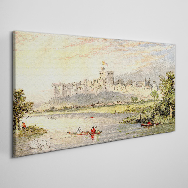 A castle by the river in pastel colors Print on canvas